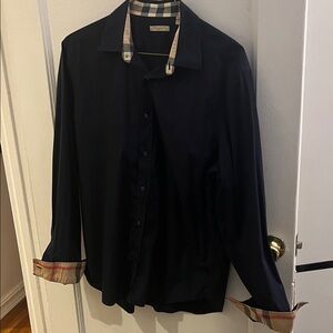 Burberry Dark Black Shirt with Check Trim sz XXL